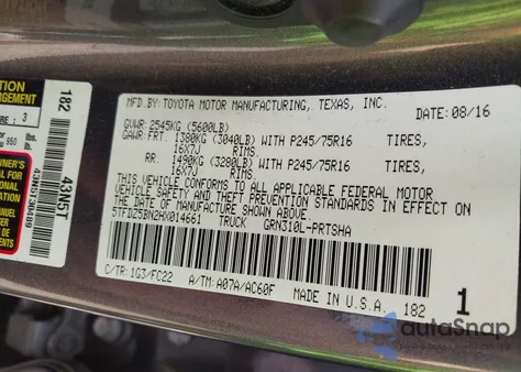 2017 Toyota Tacoma Sr5 V6 from USA, damaged, VIN 5TFDZ5BN2HX014661